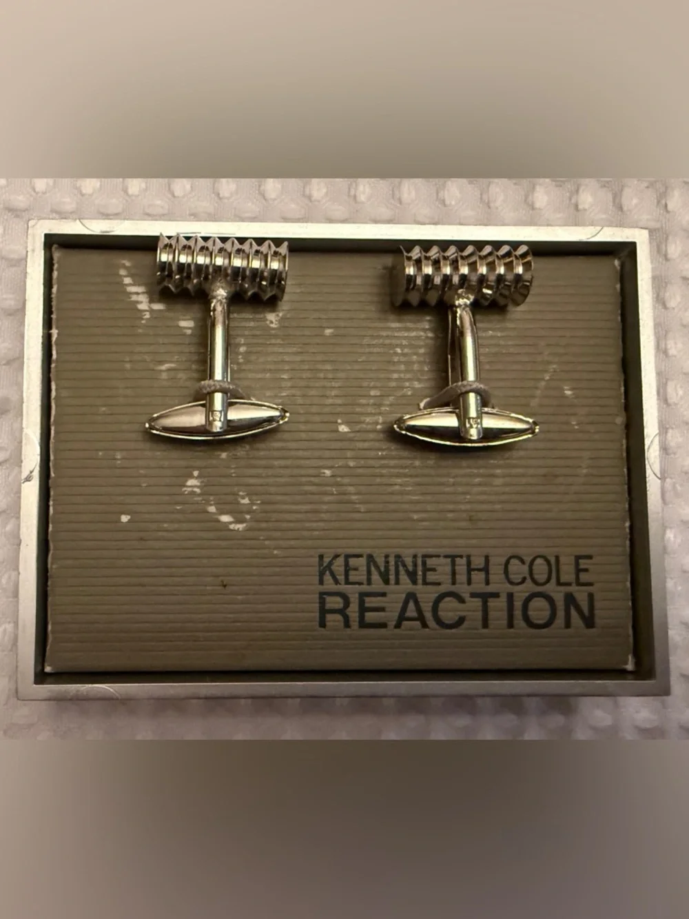 Kenneth Cole Reaction Silver Tone T-Bar Cufflinks with Grooved Detail